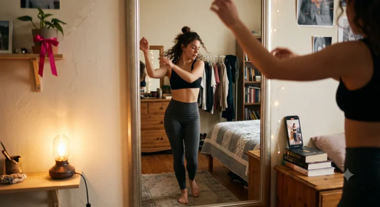 Como aprender coreografia rápido: dançarina ensaiando os passos em casa